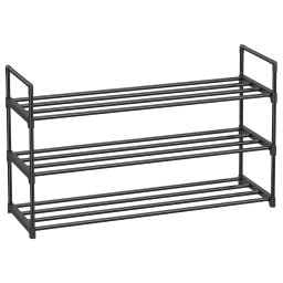 Suport pentru pantofi Songmics, metalic, 3 niveluri, 12-15 perechi, negru
