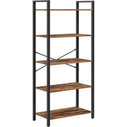 Biblioteca VASAGLE cu 5 rafturi, stil industrial, maro rustic, 66x30x153 cm
