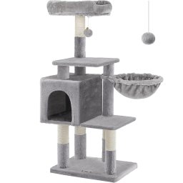 Ansamblu de joaca pentru pisici FEANDREA cu culcus si hamac, 110 cm, gri