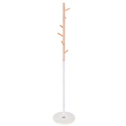 Cuier tip pom din metal cu baza din marmura, 6 agatatori, 172 cm, alb cu maro