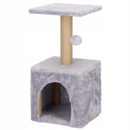 Ansamblu de joaca pentru pisici cu stalp de zgariat, casuta si platforma, 62 cm, gri