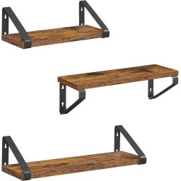 VASAGLE set 3 rafturi de perete industriale, maro rustic si negru
