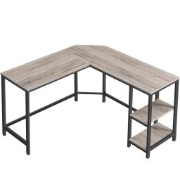 Birou de colt VASAGLE în forma de L, 138x138 cm, cu 2 rafturi, gri-negru