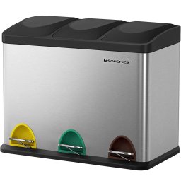 Cos de gunoi reciclare SONGMICS din inox, 3 compartimente, 3x15L