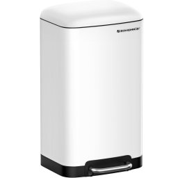 Cos de gunoi SONGMICS cu pedala, 30L, soft close, alb, otel