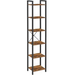 Biblioteca ingusta VASAGLE cu 6 rafturi, stil industrial, maro rustic