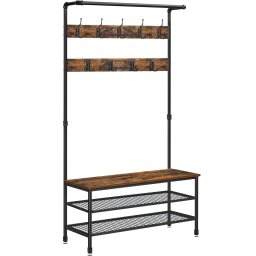 Cuier de hol VASAGLE cu banca, 9 carlige si suport pantofi, industrial