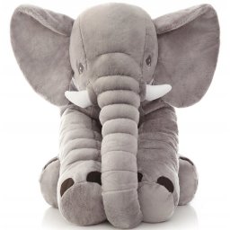 Jucarie de plus elefant tip perna, lavabila, hipoalergenica, 70 cm, gri