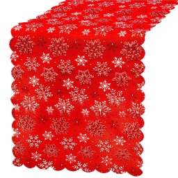 Fata de masa decorativa de Craciun din stofa, rosie, 34x187 cm