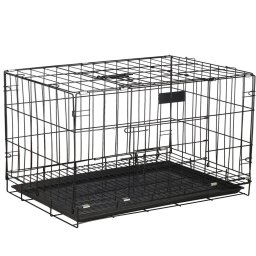 Cusca pliabila pentru caini XL din metal, cu 2 usi, neagra, 93x67x56 cm