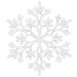 Set 12 ornamente pentru brad, fulgi de nea albi cu sclipici, 9-10 cm