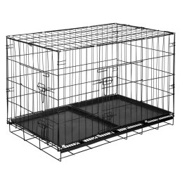 Cusca metalica pliabila pentru animale XL, cu 2 usi, neagra, 100x70x60 cm