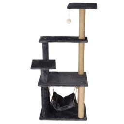 Ansamblu de joaca pentru pisici cu stalpi de zgariat, hamac si minge, 121 cm, grafit