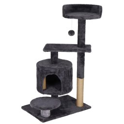 Ansamblu de joaca pentru pisici cu sisal, casuta, culcus si minge, 87 cm, grafit