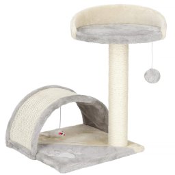 Ansamblu de joaca pentru pisici cu stalp de zgariat, culcus si minge, 47 cm, crem
