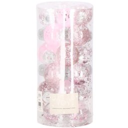 Set globuri de Craciun roz pal transparente, 24 bucati, 5 cm, incasabile