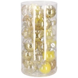Set globuri de Craciun 30 bucati, 7 cm, transparente si aurii, incasabile
