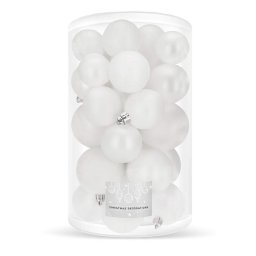 Set globuri de Craciun albe, 30 piese, 3 modele, 4/5/6 cm