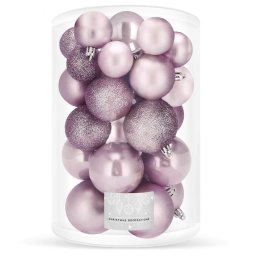 Set 30 globuri de Craciun roz, 3 modele, 4/5/6 cm, incasabile