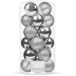 Set globuri de Craciun argintii, 20 bucati, 3 modele, 4 cm