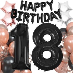 Set 53 baloane si decoratiuni pentru majorat 18 ani, negru roz