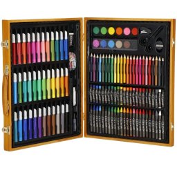 Set pictura si desen pentru copii, 150 piese, trusa din lemn maro