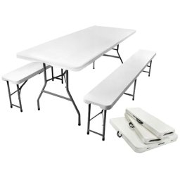 Set masa pliabila cu 2 banci tip valiza pentru gradina, camping si terasa