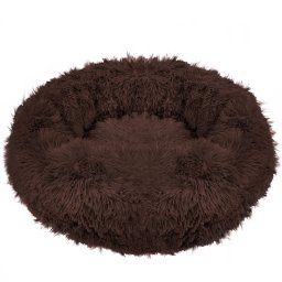 Pat pufos Sersimo pentru caini si pisici, maro, 90 cm, husa detasabila