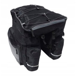 Geanta dubla pentru portbagaj bicicleta, impermeabila, 8 buzunare, neagra
