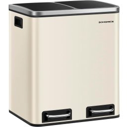 Cos de gunoi dublu SONGMICS 2x15L cu pedale separate si soft-close, bej