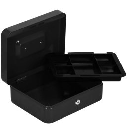 Caseta pentru bani metalica cu cheie si compartimente 30x24x9 cm, neagra