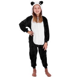 Pijama salopeta pentru copii cu gluga, model panda, 125-140 cm