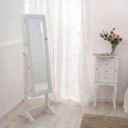 Dulap de bijuterii cu oglinda si spatiu de depozitare, 35x139 cm, alb