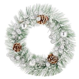 Coronita de Craciun 24 cm din brad artificial cu conuri si zapada