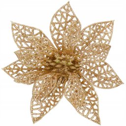 Set 10 ornamente de Craciun Poinsettia aurii pentru brad, 14 cm