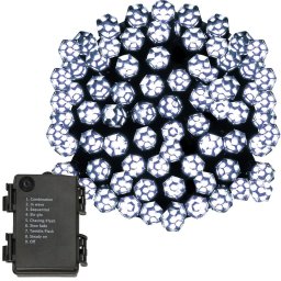 Instalatie lumini pentru gradina 9 m, 120 LED cristal, baterii, alb rece
