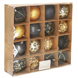 Set globuri de Craciun 16 piese, 8 cm, 6 modele, negru auriu