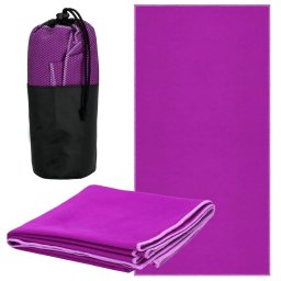 Prosop de plaja din microfibra cu uscare rapida si husa, 75x150 cm, violet