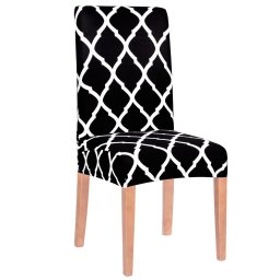 Husa universala elastica pentru scaun, alb-negru, poliester si spandex