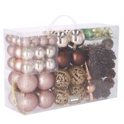 Set globuri si decoratiuni pentru brad de Craciun, 101 piese, roz auriu