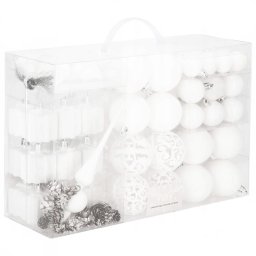 Set globuri si decoratiuni pentru brad de Craciun, 101 piese, alb