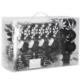 Set globuri si decoratiuni de Craciun negre, 77 piese, diverse dimensiuni