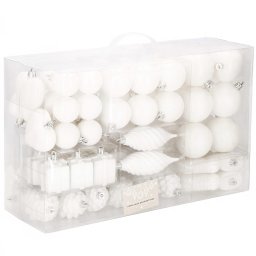 Set globuri si decoratiuni de Craciun albe, 72 piese, din plastic