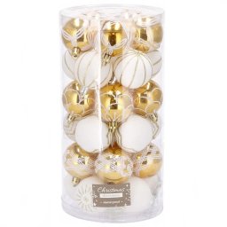 Set globuri de Craciun alb auriu, 30 bucati, 5 cm, modele festive