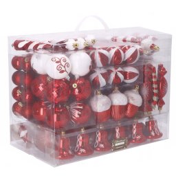 Set globuri si decoratiuni de Craciun, 153 piese, rosu, din plastic