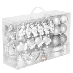 Set globuri si decoratiuni pentru bradul de Craciun, 77 piese, argintiu