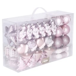 Set globuri si decoratiuni roz pentru Craciun, 77 piese, modele diverse