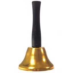 Clopotel auriu din metal cu maner din lemn, 12 cm, sunet clar