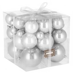 Set globuri de Craciun argintii, 37 piese, 3-8 cm, din plastic