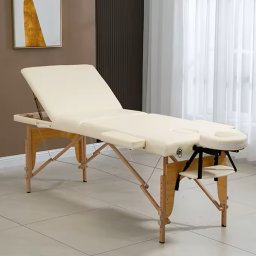 Masa de masaj pliabila, 3 zone, cadru lemn, spuma 5cm, inaltime 55-76cm, piele ecologica, dimensiuni 60x213cm, culoare Crem FAVLine Selection